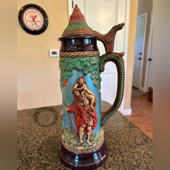 Dining Giant German Beer Stein Capodimonte Forest Scene Very Cool